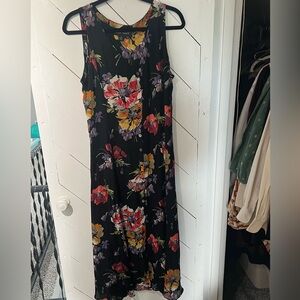 Vintage Black Floral Button-Front Maxi Dress
